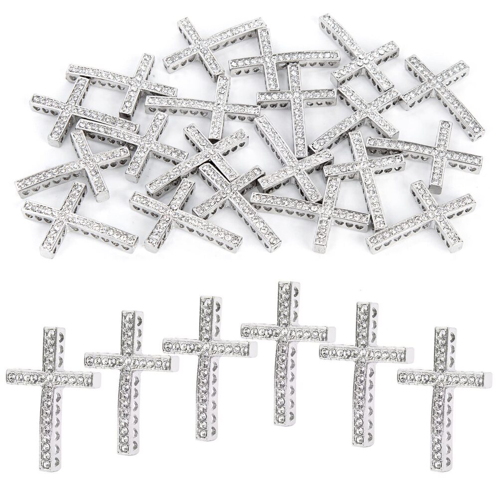 4673 40 Pack Silver Rhinestone Cross Charms Beads Pendant for Bracelet